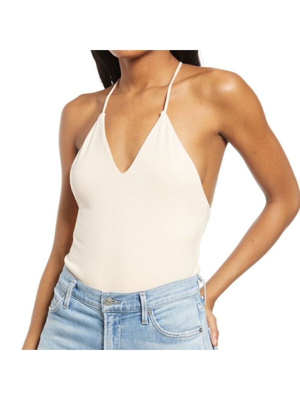 𝅺AFRM Bnwot Womens "Hara" T-Back Cream Ribbed Bodysuit